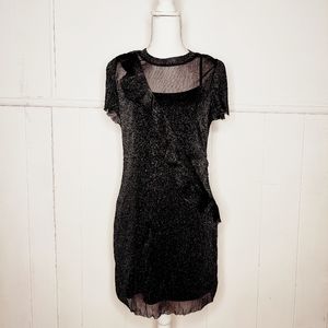 Bebop Women's Sheer Black and Metallic Silver Short Sleeve Dress Size Medium